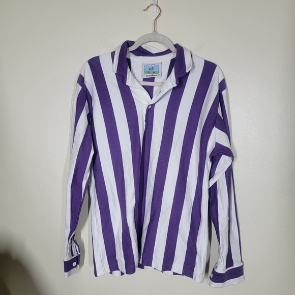 Rowing Blazers Tops - Sports D'epoque × Rowing Blazers Button Up Rugby Shirt Purple Stripe Size Medium